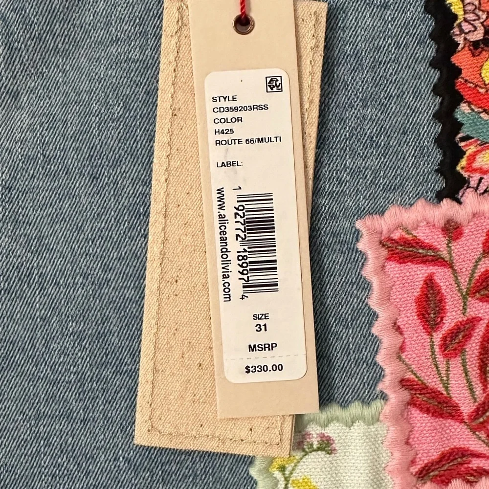 Alice + Olivia Light Wash Denim Patchwork Mini Skirt - Multicolor - Picture 2 of 5